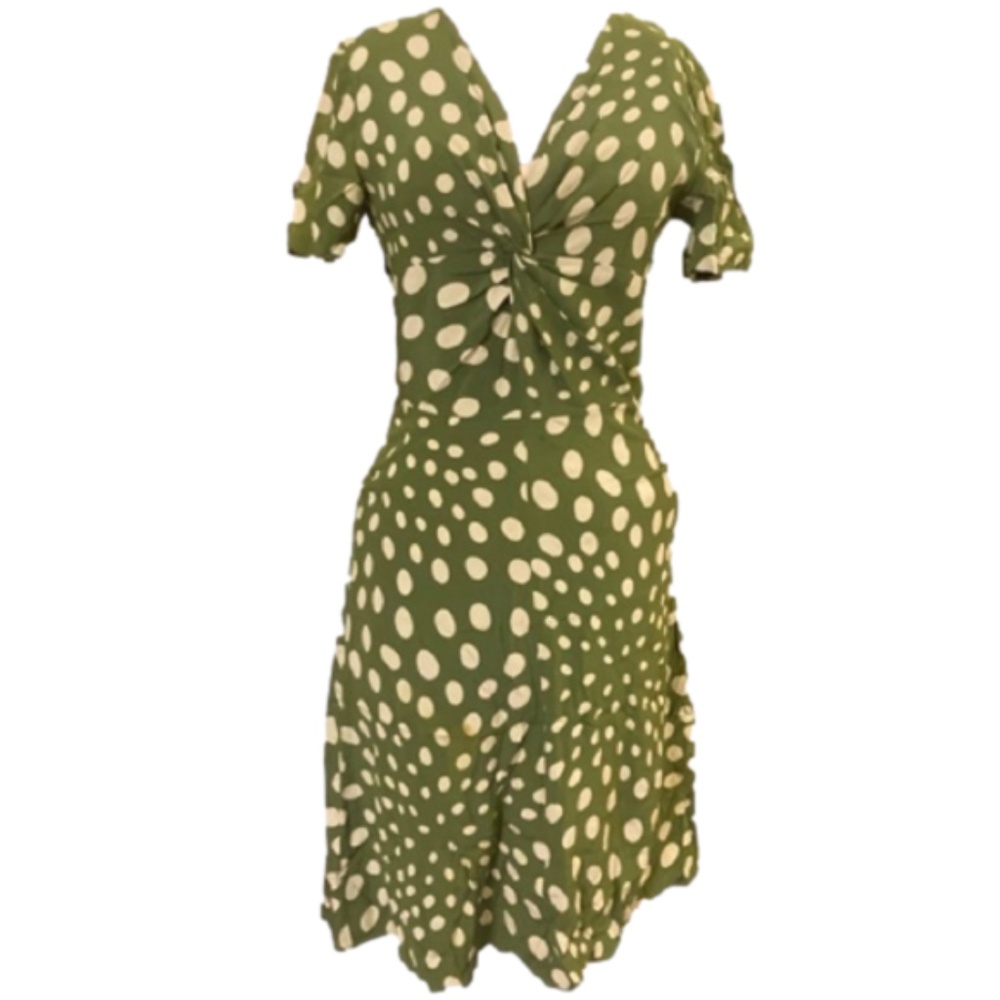 ISO Nicole Miller Green Silk Polka Dot Dress